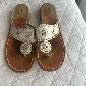 Jack Rogers Metallic Silver Braided Leather Thong Sandals